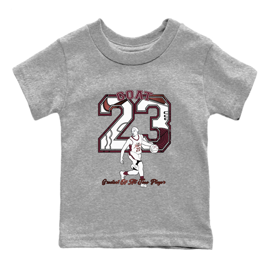 AJ1 High '85 Metallic Burgundy shirts to match jordans Goat Player sneaker match tees 1s High '85 Metallic Burgundy SNRT Sneaker Tees streetwear brand Baby and Youth Heather Grey 2 cotton tee