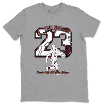 AJ1 High '85 Metallic Burgundy shirts to match jordans Goat Player sneaker match tees 1s High '85 Metallic Burgundy SNRT Sneaker Tees streetwear brand Heather Grey 2 unisex cotton tee