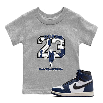 1s Midnight Navy shirts to match jordans Goat Player sneaker match tees Air Jordan 1 Midnight Navy match shoes to clothes SNRT Sneaker Tees Youth Baby Heather Grey 1 tee