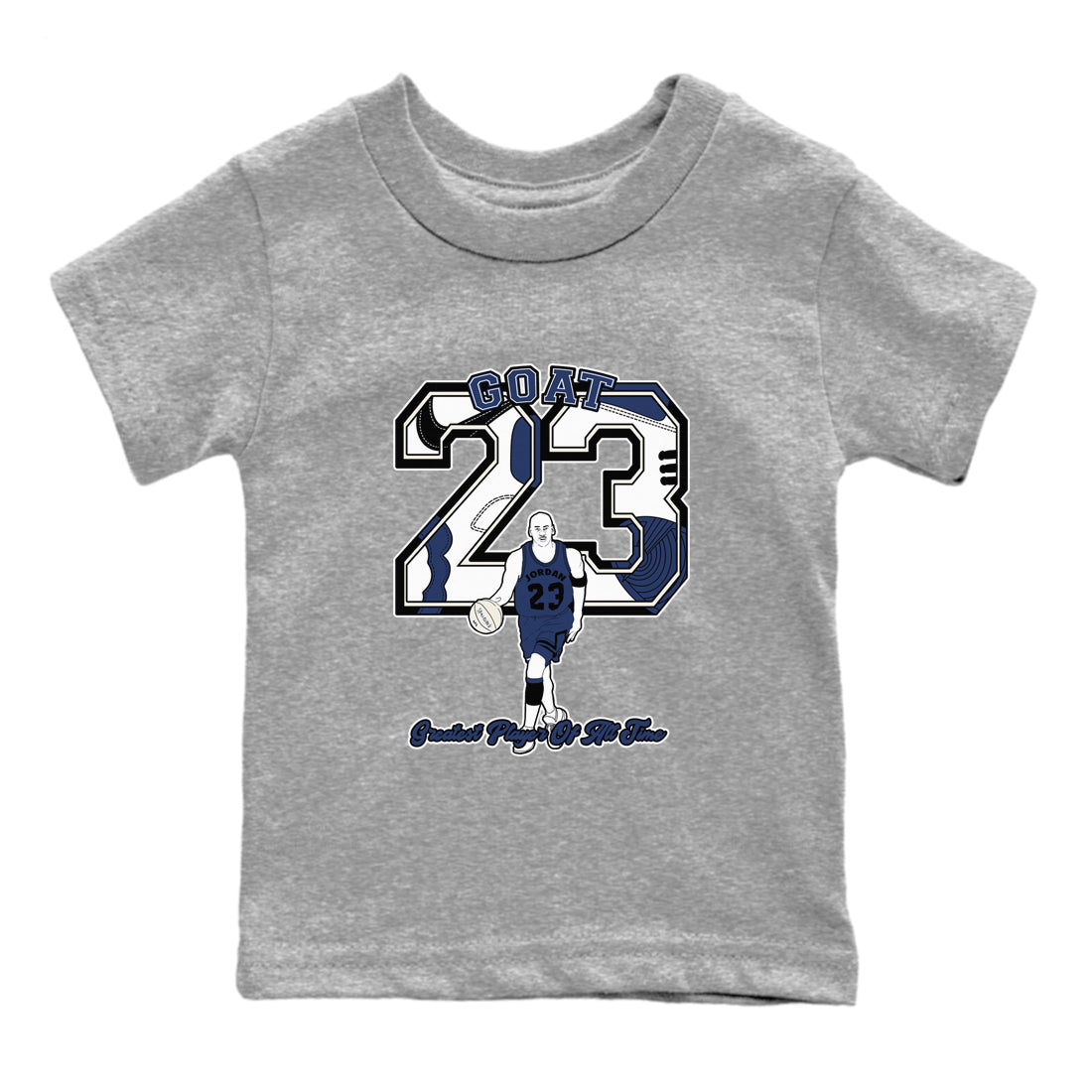 1s Midnight Navy shirts to match jordans Goat Player sneaker match tees Air Jordan 1 Midnight Navy match shoes to clothes SNRT Sneaker Tees Youth Baby Heather Grey 2 tee