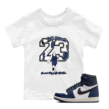 1s Midnight Navy shirts to match jordans Goat Player sneaker match tees Air Jordan 1 Midnight Navy match shoes to clothes SNRT Sneaker Tees Youth Baby White 1 tee