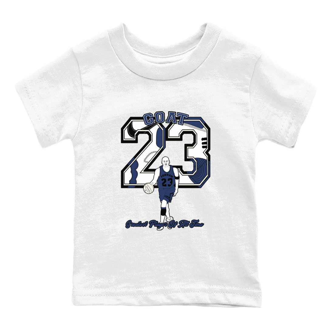 1s Midnight Navy shirts to match jordans Goat Player sneaker match tees Air Jordan 1 Midnight Navy match shoes to clothes SNRT Sneaker Tees Youth Baby White 2 tee