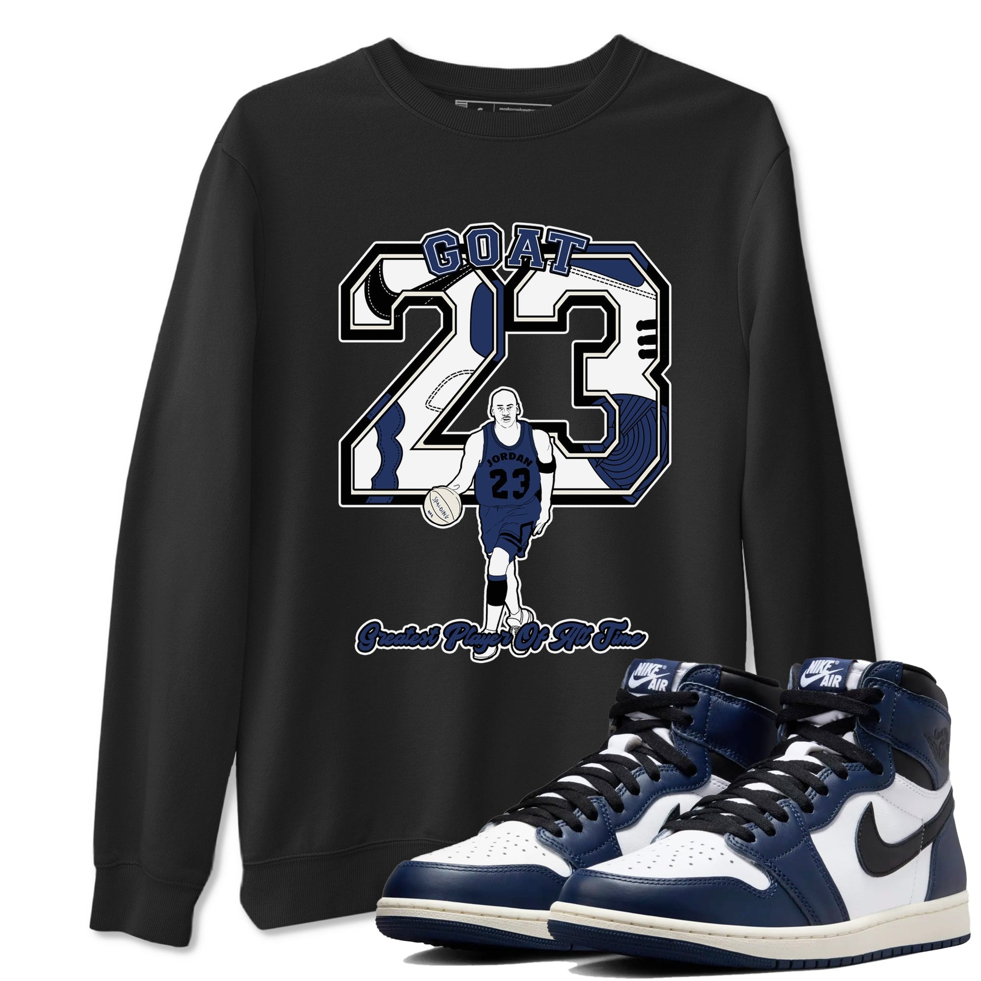1s Midnight Navy shirts to match jordans Goat Player sneaker match tees Air Jordan 1 Midnight Navy match shoes to clothes SNRT Sneaker Tees unisex cotton Black 1 shirts