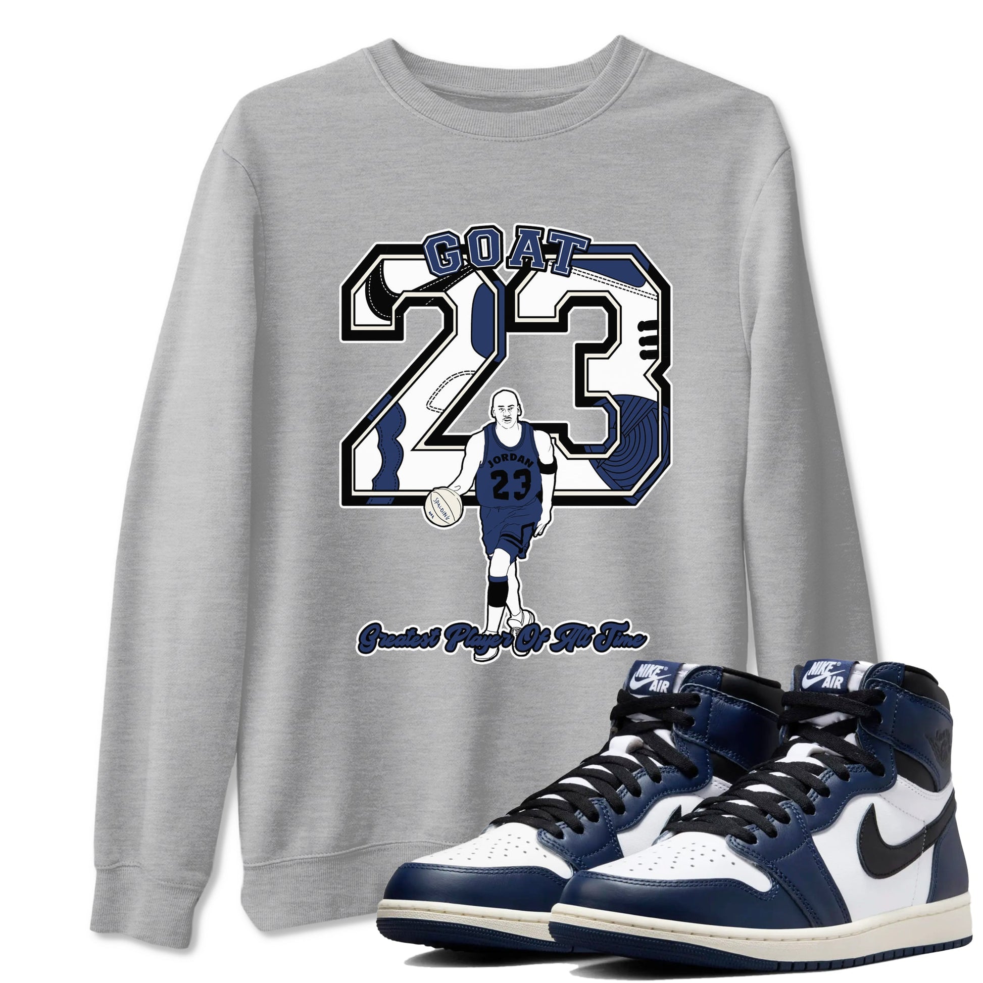 1s Midnight Navy shirts to match jordans Goat Player sneaker match tees Air Jordan 1 Midnight Navy match shoes to clothes SNRT Sneaker Tees unisex cotton Heather Grey 1 shirts
