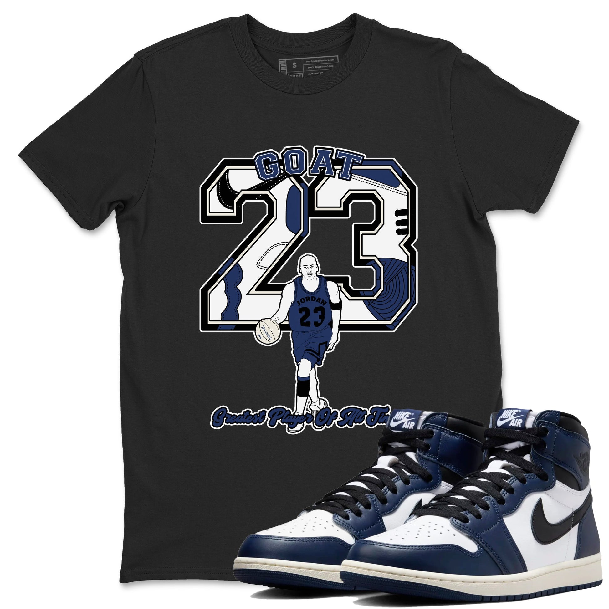 1s Midnight Navy shirts to match jordans Goat Player sneaker match tees Air Jordan 1 Midnight Navy match shoes to clothes SNRT Sneaker Tees unisex cotton Black 1 shirts