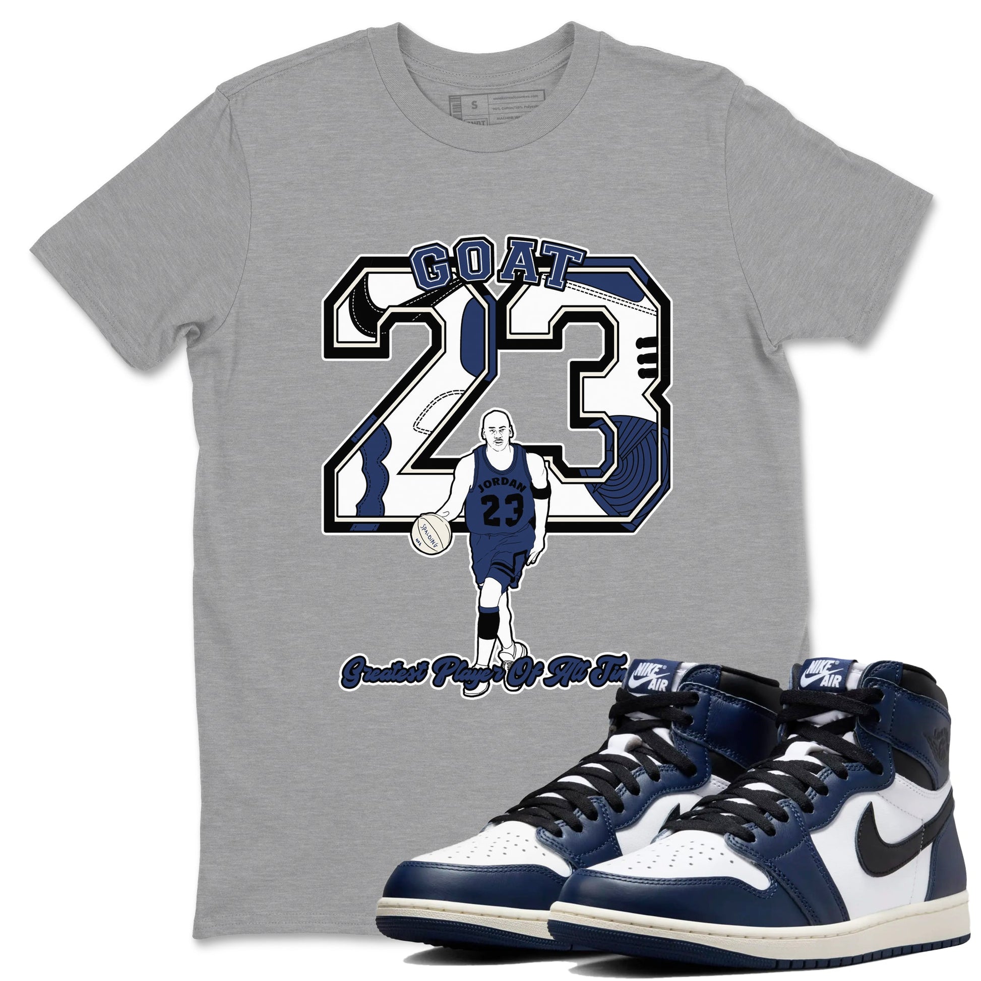 1s Midnight Navy shirts to match jordans Goat Player sneaker match tees Air Jordan 1 Midnight Navy match shoes to clothes SNRT Sneaker Tees unisex cotton Heather Grey 1 shirts