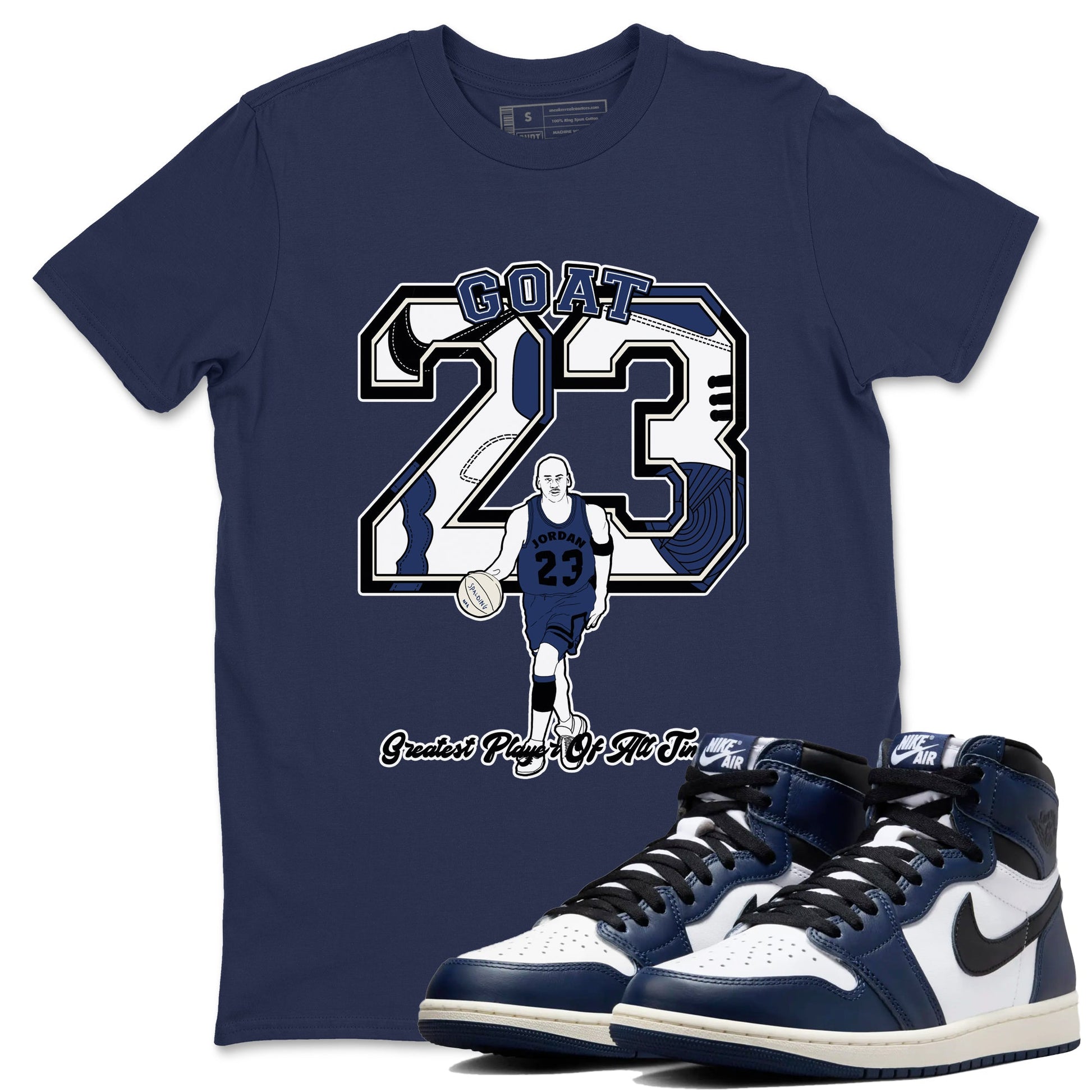 1s Midnight Navy shirts to match jordans Goat Player sneaker match tees Air Jordan 1 Midnight Navy match shoes to clothes SNRT Sneaker Tees unisex cotton Navy 1 shirts