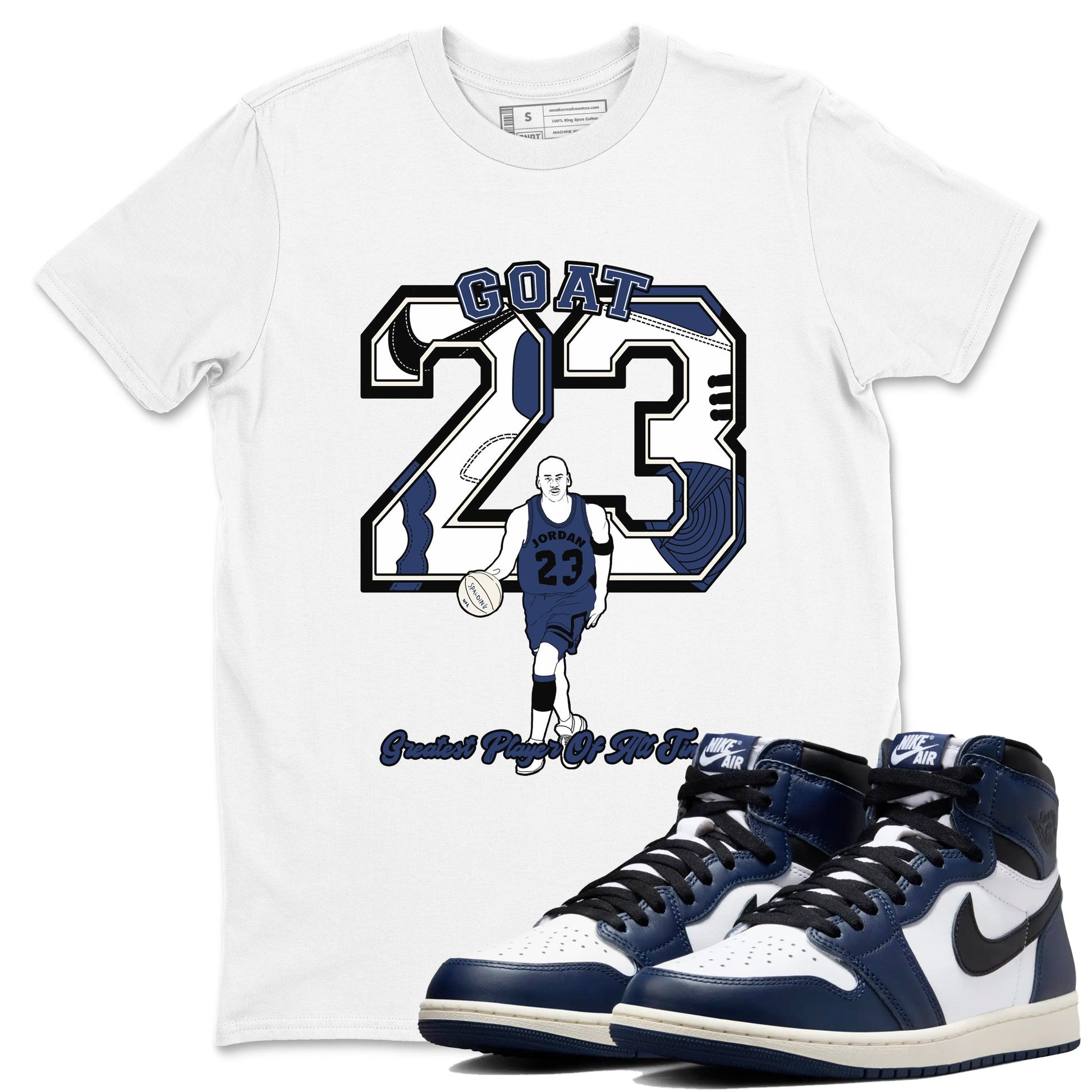 1s Midnight Navy shirts to match jordans Goat Player sneaker match tees Air Jordan 1 Midnight Navy match shoes to clothes SNRT Sneaker Tees unisex cotton White 1 shirts