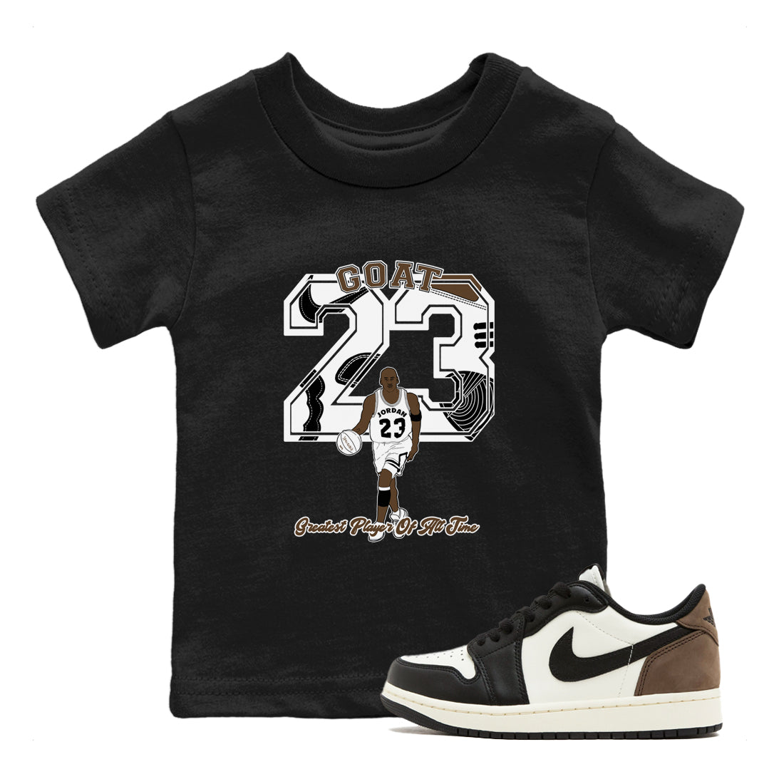 1s Mocha shirts to match jordans Goat Player sneaker match tees Air Jordan 1 Mocha SNRT Sneaker Release Tees Youth Baby Black 1 crew neck shirts
