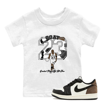 1s Mocha shirts to match jordans Goat Player sneaker match tees Air Jordan 1 Mocha SNRT Sneaker Release Tees Youth Baby White 1 crew neck shirts