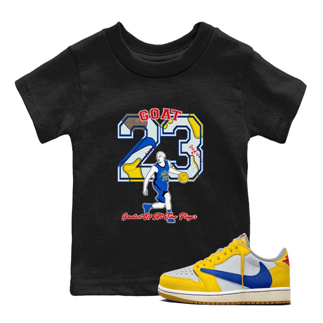 1s Travis Scott Canary shirt to match jordans Goat Player sneaker tees Air Jordan 1 Travis Scott Canary SNRT sneaker release tees baby toddler Black 1 cotton Shirt
