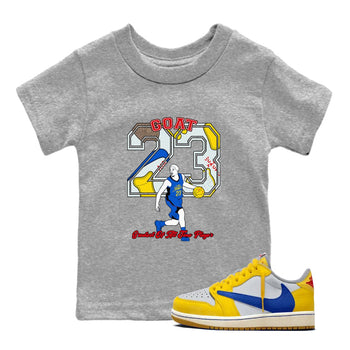 1s Travis Scott Canary shirt to match jordans Goat Player sneaker tees Air Jordan 1 Travis Scott Canary SNRT sneaker release tees baby toddler Heather Grey 1 cotton Shirt