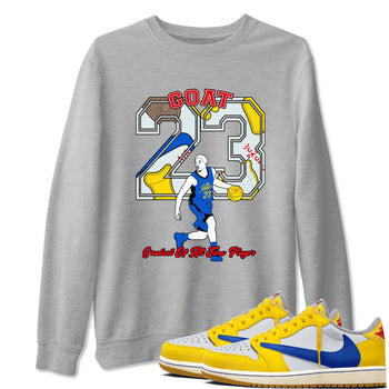 1s Travis Scott Canary shirt to match jordans Goat Player sneaker tees Air Jordan 1 Travis Scott Canary SNRT Sneaker Release Tees unisex cotton Heather Grey 1 crew neck shirt