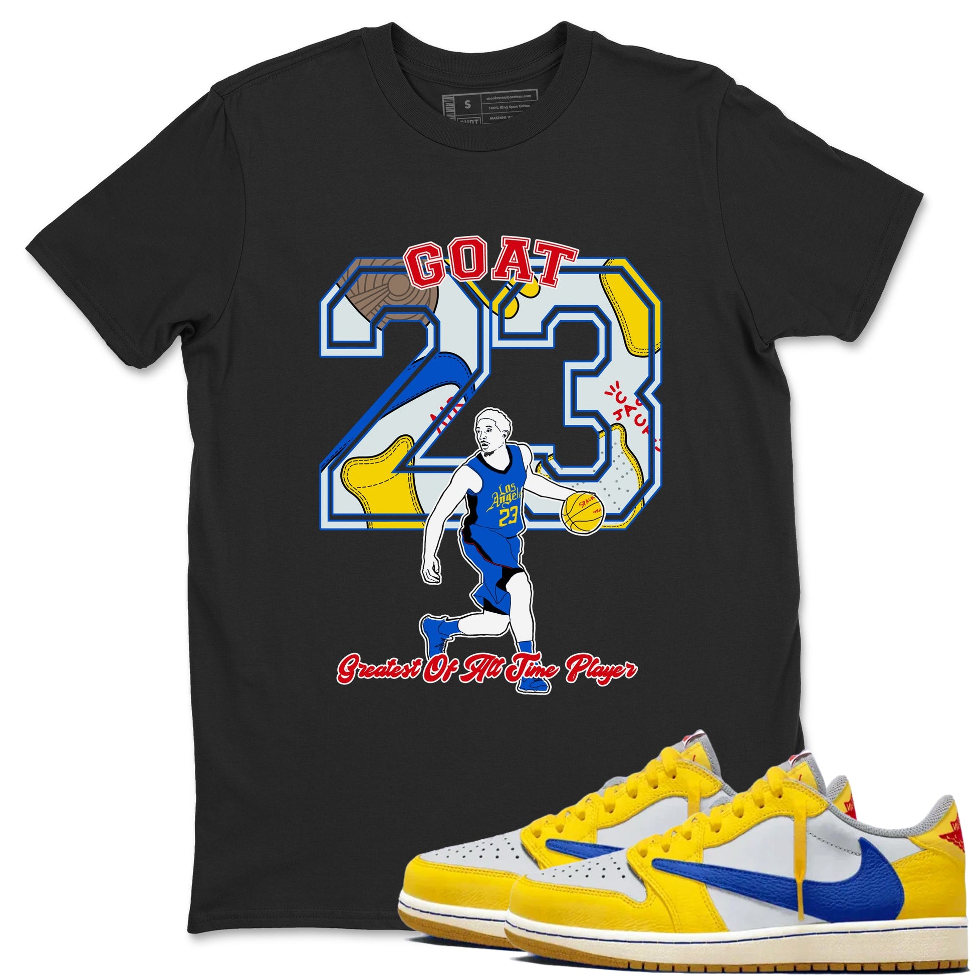 1s Travis Scott Canary shirt to match jordans Goat Player sneaker tees Air Jordan 1 Travis Scott Canary SNRT Sneaker Release Tees unisex cotton Black 1 crew neck shirt