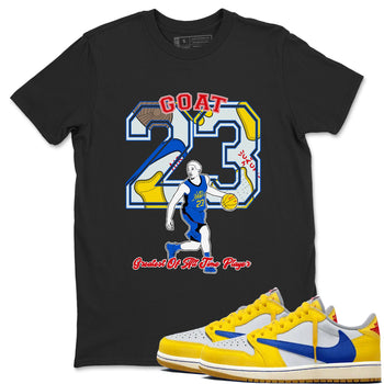 1s Travis Scott Canary shirt to match jordans Goat Player sneaker tees Air Jordan 1 Travis Scott Canary SNRT Sneaker Release Tees unisex cotton Black 1 crew neck shirt