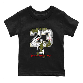 Jordan 1 Olive t shirts to match sneakers Goat Player sneaker match tees Air Jordan 1 Low x Travis Scott Reverse Olive tee SNRT Sneaker Tees Youth Baby Black 2 tee