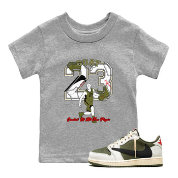 Jordan 1 Olive t shirts to match sneakers Goat Player sneaker match tees Air Jordan 1 Low x Travis Scott Reverse Olive tee SNRT Sneaker Tees Youth Baby Heather Grey 1 tee