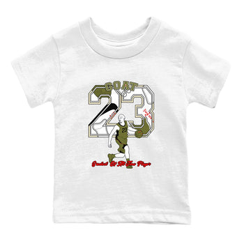 Jordan 1 Olive t shirts to match sneakers Goat Player sneaker match tees Air Jordan 1 Low x Travis Scott Reverse Olive tee SNRT Sneaker Tees Youth Baby White 2 tee