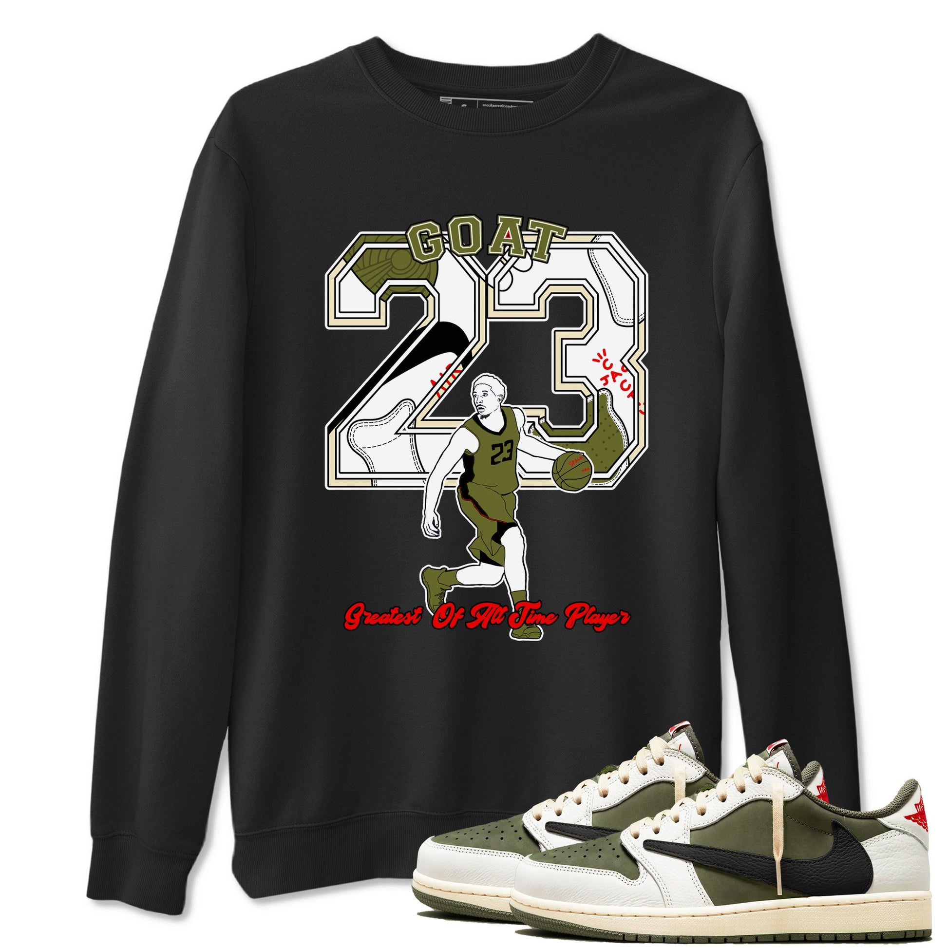 Jordan 1 Olive t shirts to match sneakers Goat Player sneaker match tees Air Jordan 1 Low x Travis Scott Reverse Olive tee SNRT Sneaker Tees unisex cotton Black 1 shirts