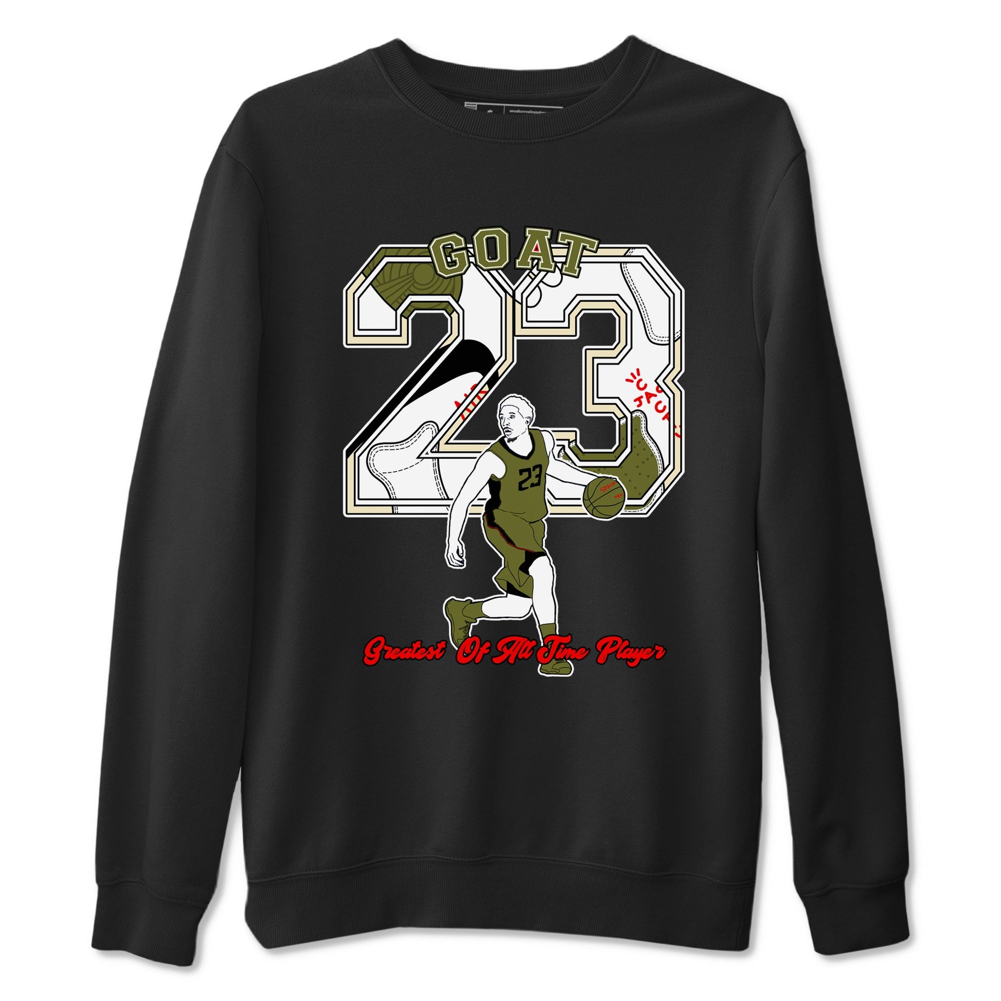 Jordan 1 Olive t shirts to match sneakers Goat Player sneaker match tees Air Jordan 1 Low x Travis Scott Reverse Olive tee SNRT Sneaker Tees unisex cotton Black 2 shirts