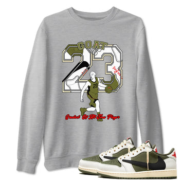 Jordan 1 Olive t shirts to match sneakers Goat Player sneaker match tees Air Jordan 1 Low x Travis Scott Reverse Olive tee SNRT Sneaker Tees unisex cotton Heather Grey 1 shirts