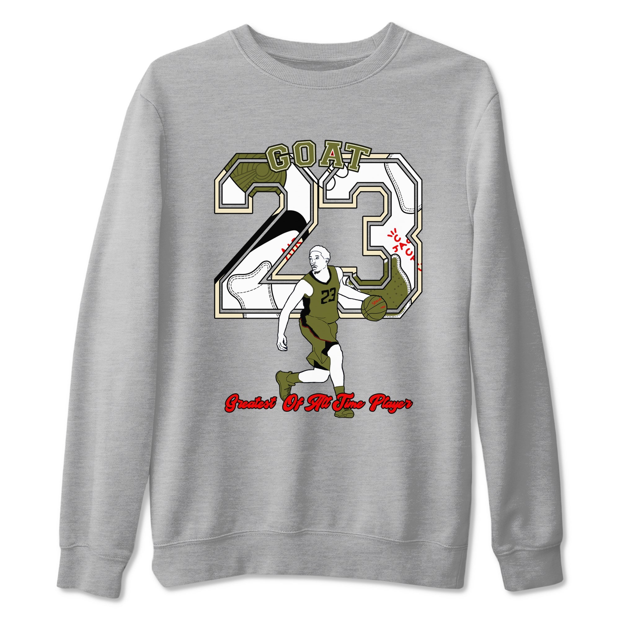 Jordan 1 Olive t shirts to match sneakers Goat Player sneaker match tees Air Jordan 1 Low x Travis Scott Reverse Olive tee SNRT Sneaker Tees unisex cotton Heather Grey 2 shirts