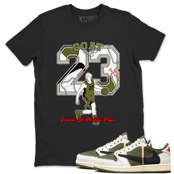 Jordan 1 Olive t shirts to match sneakers Goat Player sneaker match tees Air Jordan 1 Low x Travis Scott Reverse Olive tee SNRT Sneaker Tees unisex cotton Black 1 shirts