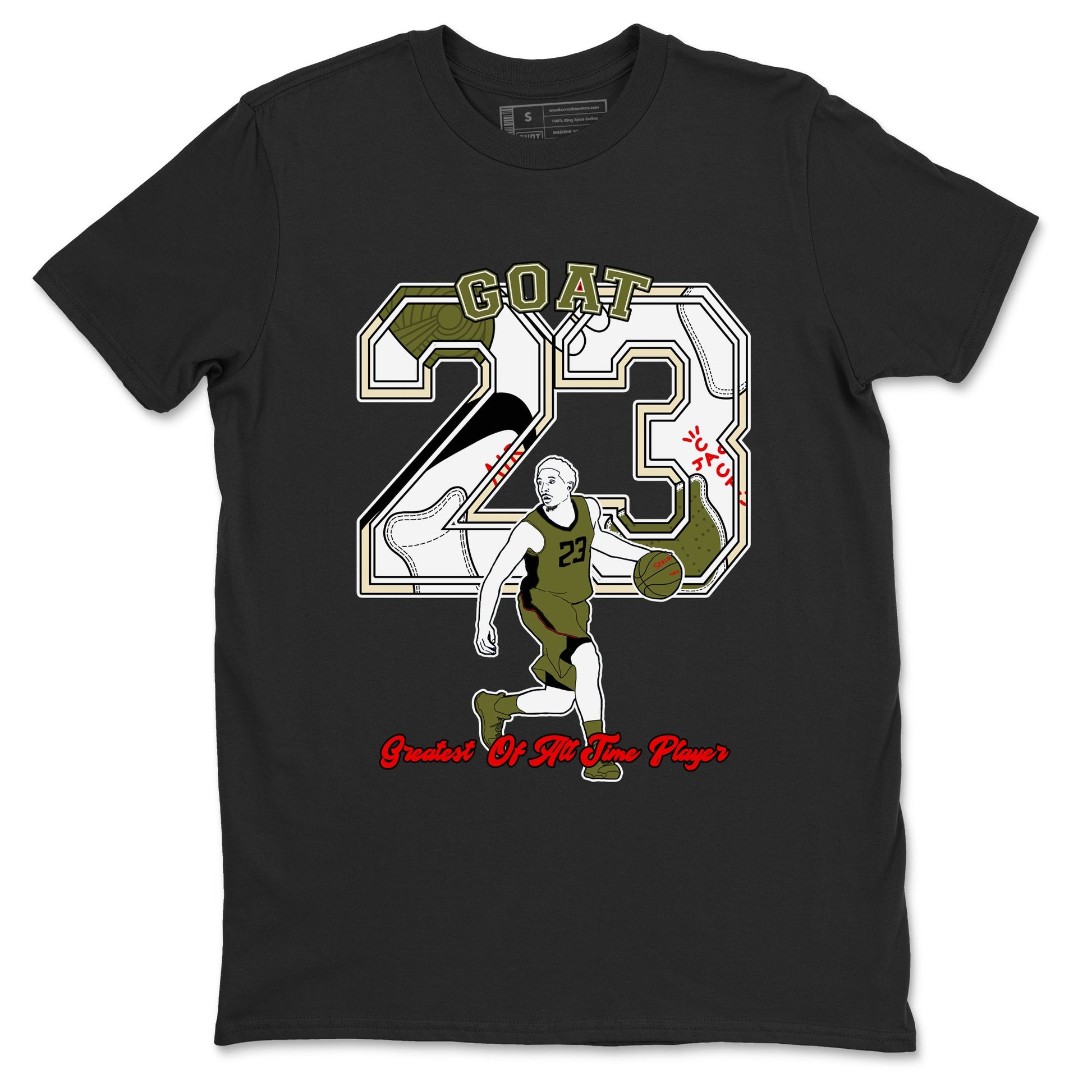 Jordan 1 Olive t shirts to match sneakers Goat Player sneaker match tees Air Jordan 1 Low x Travis Scott Reverse Olive tee SNRT Sneaker Tees unisex cotton Black 2 shirts