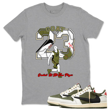 Jordan 1 Olive t shirts to match sneakers Goat Player sneaker match tees Air Jordan 1 Low x Travis Scott Reverse Olive tee SNRT Sneaker Tees unisex cotton Heather Grey 1 shirts