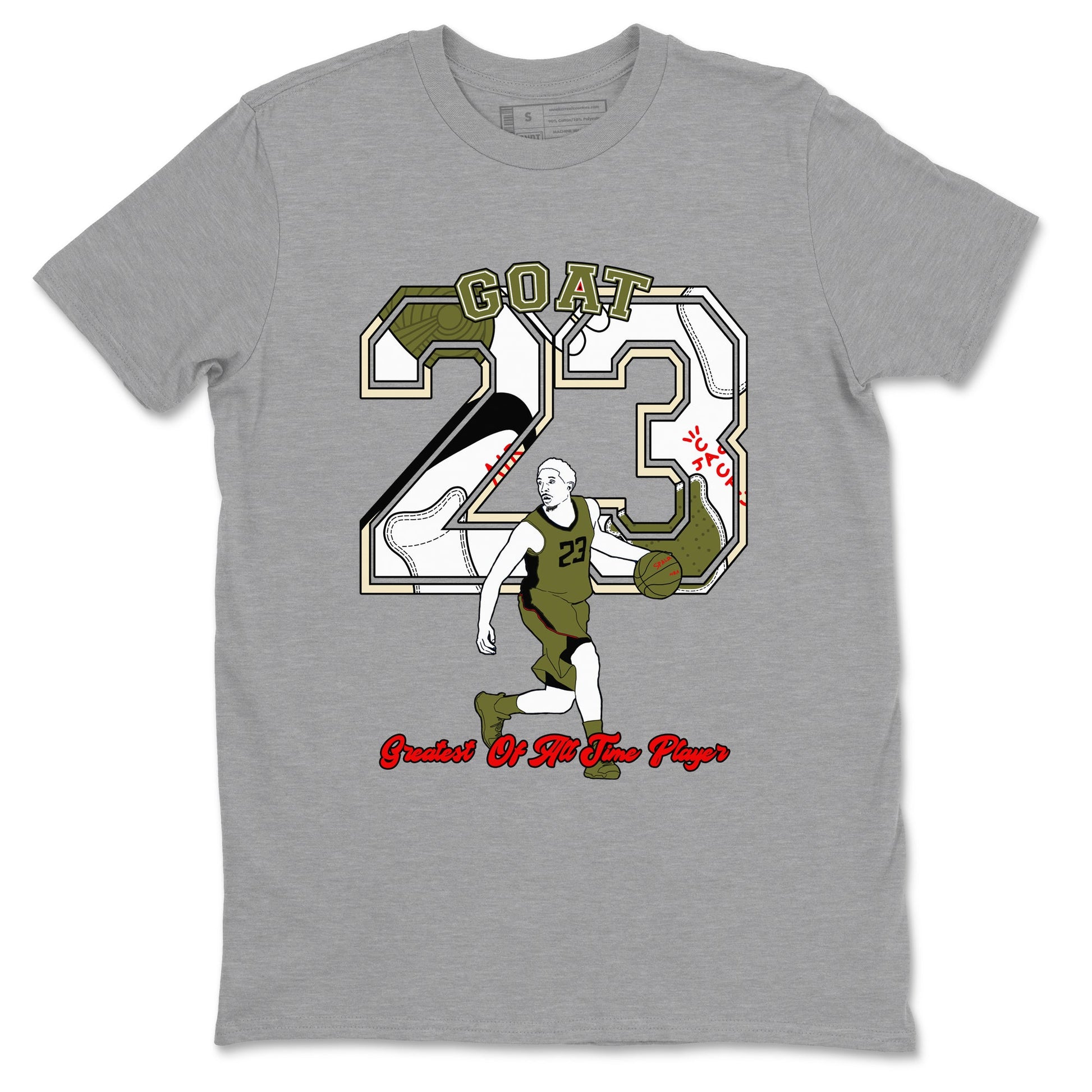Jordan 1 Olive t shirts to match sneakers Goat Player sneaker match tees Air Jordan 1 Low x Travis Scott Reverse Olive tee SNRT Sneaker Tees unisex cotton Heather Grey 2 shirts