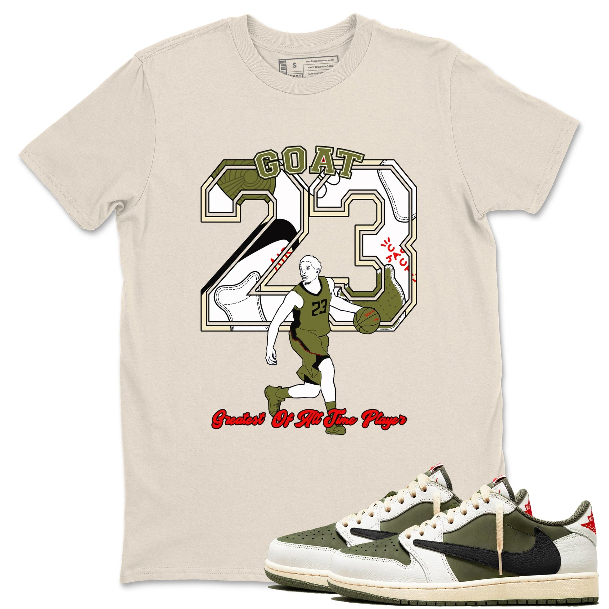 Jordan 1 Olive t shirts to match sneakers Goat Player sneaker match tees Air Jordan 1 Low x Travis Scott Reverse Olive tee SNRT Sneaker Tees unisex cotton Natural 1 shirts