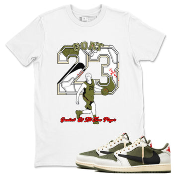Jordan 1 Olive t shirts to match sneakers Goat Player sneaker match tees Air Jordan 1 Low x Travis Scott Reverse Olive tee SNRT Sneaker Tees unisex cotton White 1 shirts