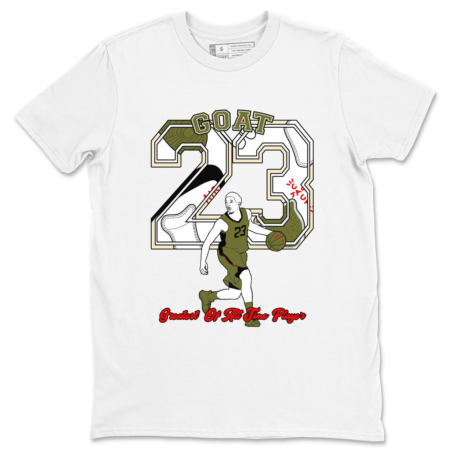 Jordan 1 Olive t shirts to match sneakers Goat Player sneaker match tees Air Jordan 1 Low x Travis Scott Reverse Olive tee SNRT Sneaker Tees unisex cotton White 2 shirts