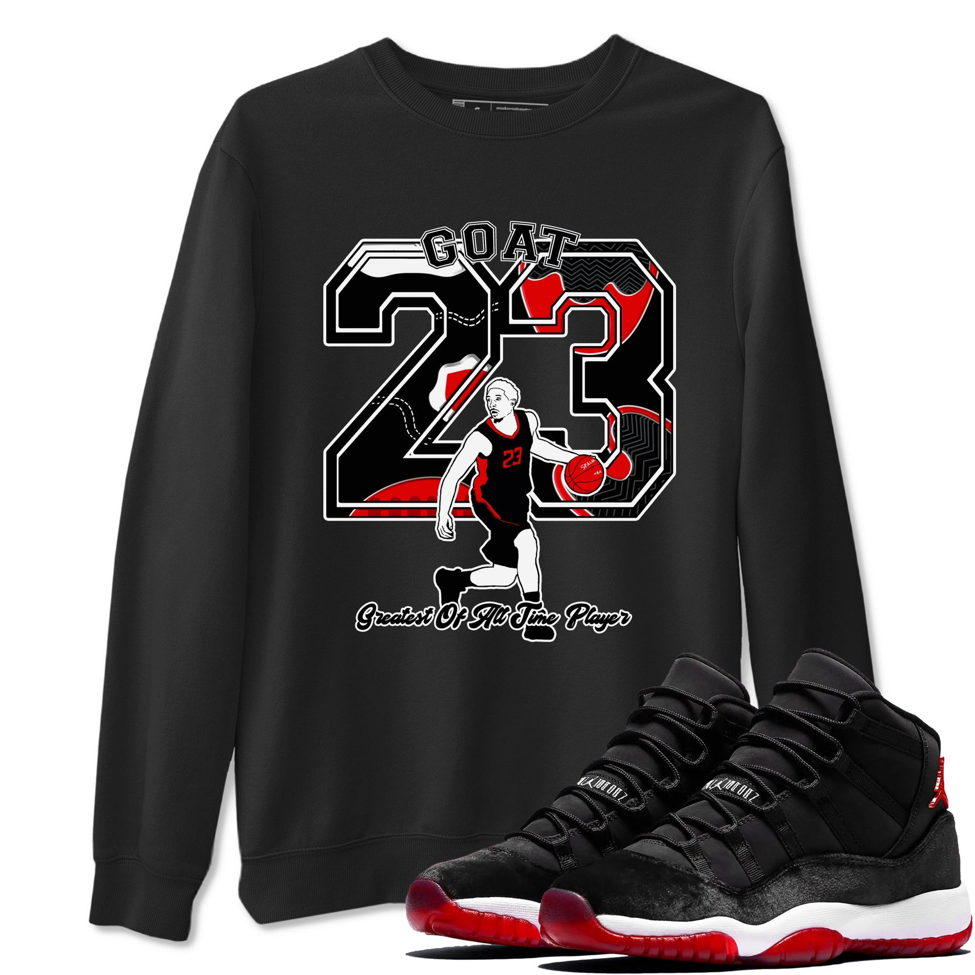 11s Bred Velvet shirts to match jordans Goat Player sneaker match tees Air Jordan 11 Retro Bred Velvet match shoes to clothes SNRT Sneaker Tees unisex cotton Black 1 shirts