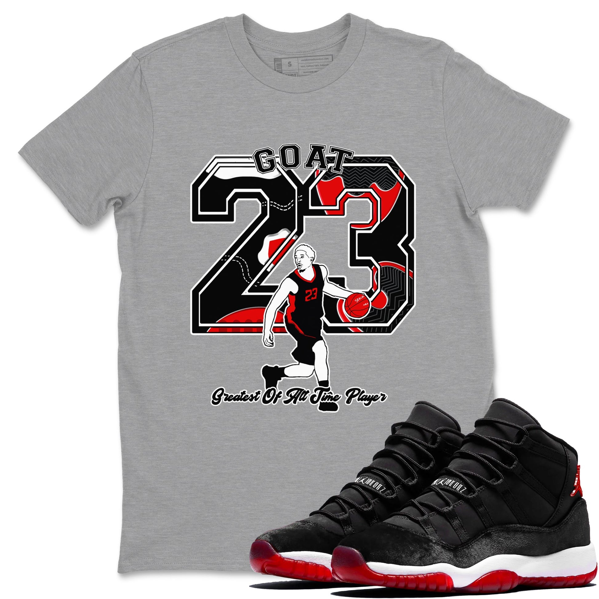 11s Bred Velvet shirts to match jordans Goat Player sneaker match tees Air Jordan 11 Retro Bred Velvet match shoes to clothes SNRT Sneaker Tees unisex cotton Heather Grey 1 shirts