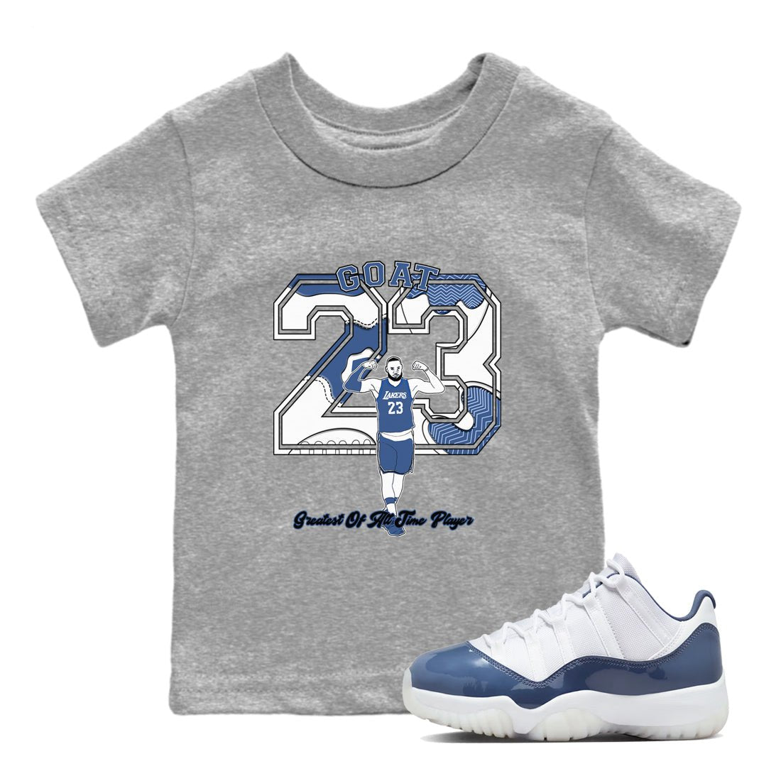 11s Diffused Blue shirts to match jordans Goat Player sneaker match tees Air Jordan 11 Diffused Blue SNRT Sneaker Tees streetwear brand Baby and Youth Heather Grey 1 cotton tee