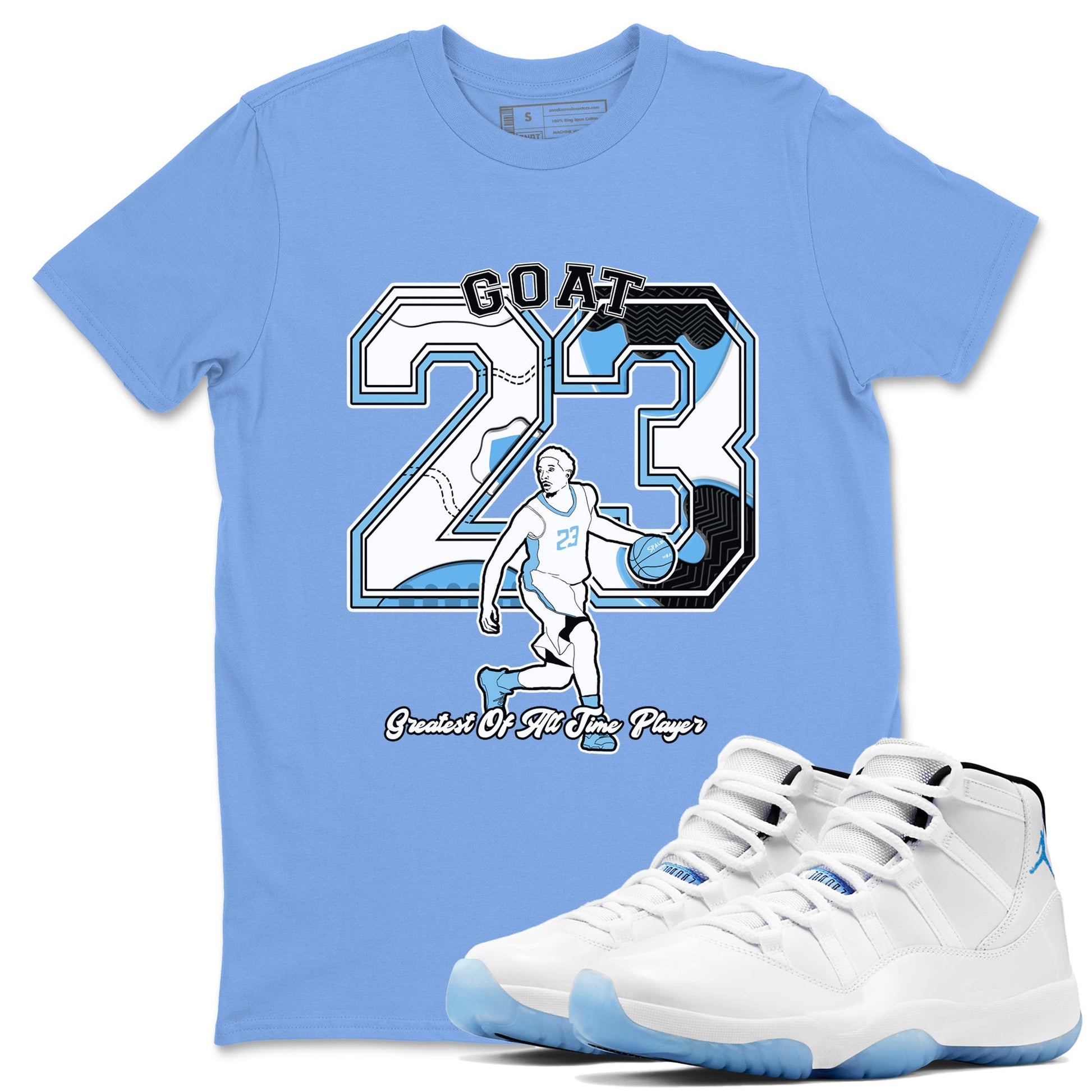 11s Legend Blue shirts to match jordans Goat Player best t shirts to wear with jordans AJ11 Retro Legend Blue match shoes to clothes SNRT Sneaker Tees unisex cotton Carolina Blue 1 shirts