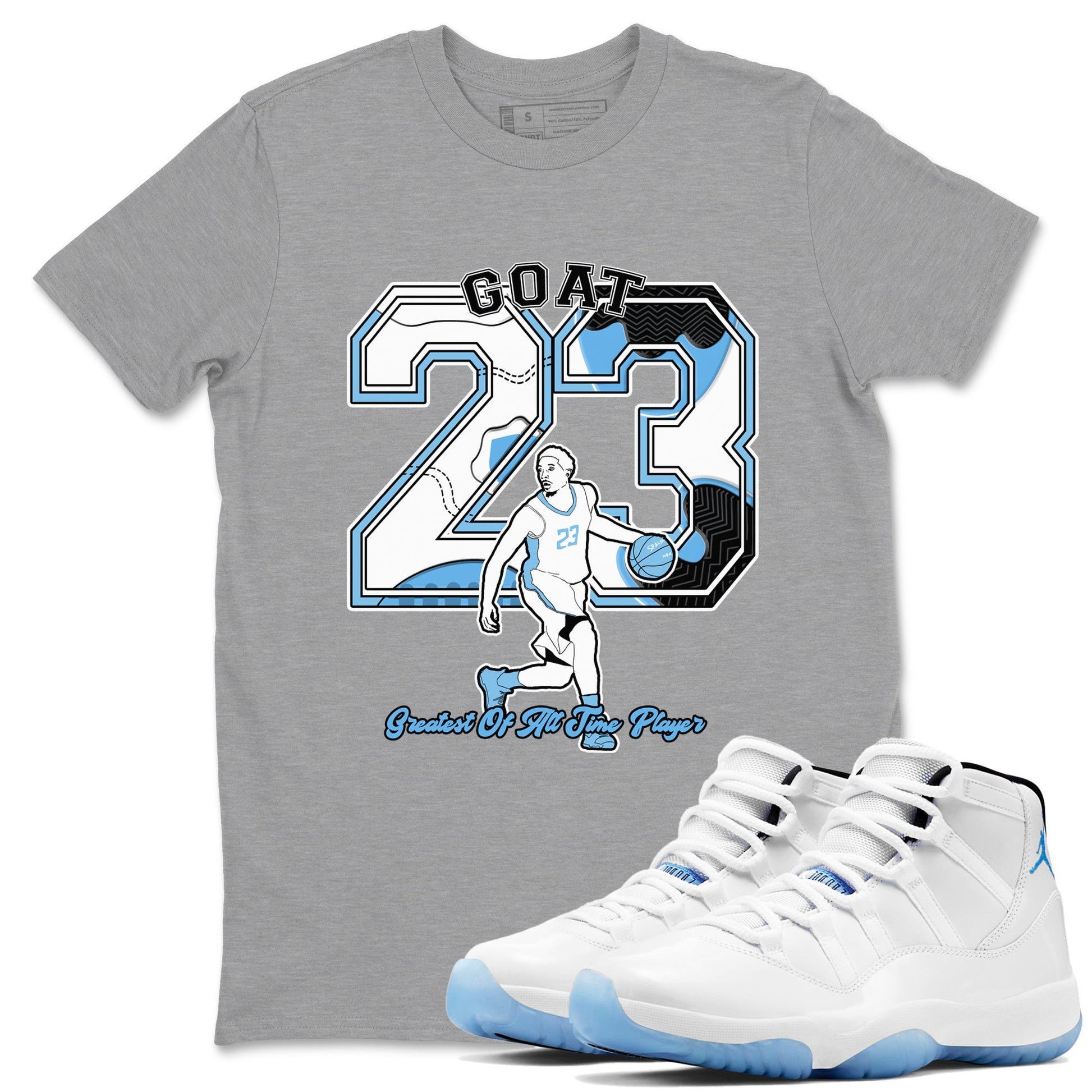 11s Legend Blue shirts to match jordans Goat Player best t shirts to wear with jordans AJ11 Retro Legend Blue match shoes to clothes SNRT Sneaker Tees unisex cotton Heather Grey 1 shirts