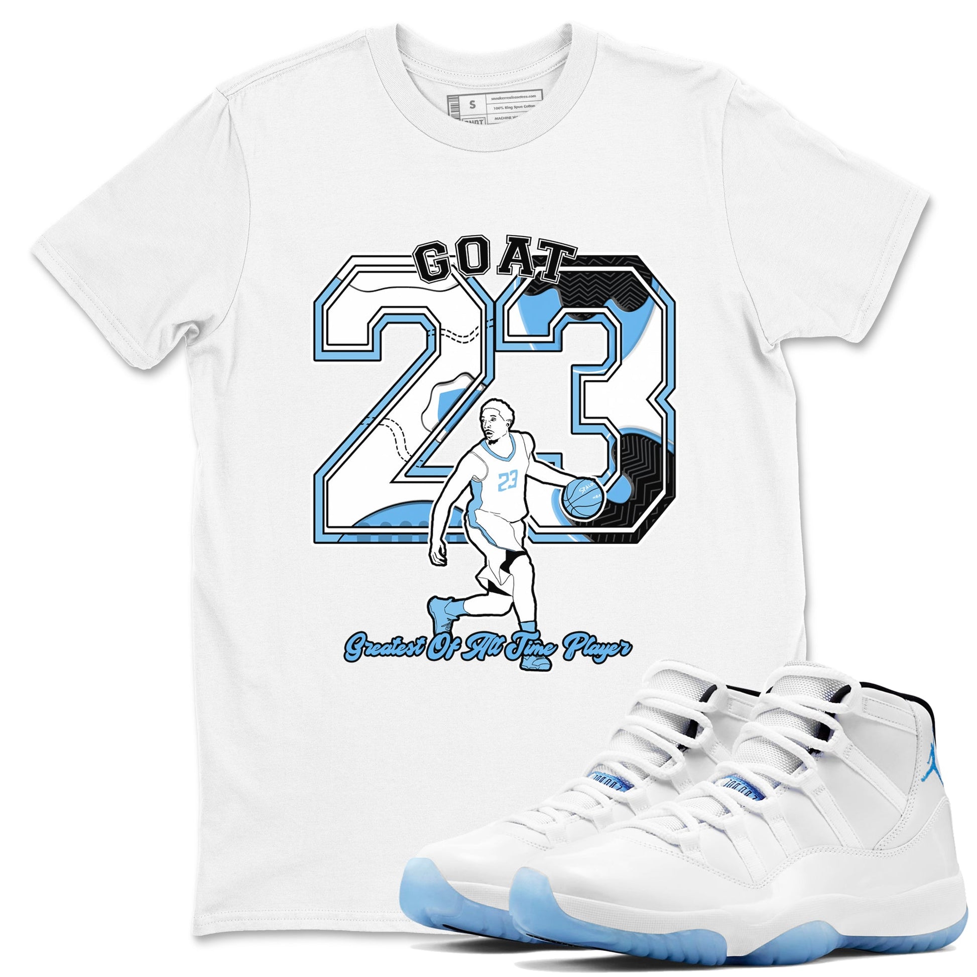 11s Legend Blue shirts to match jordans Goat Player best t shirts to wear with jordans AJ11 Retro Legend Blue match shoes to clothes SNRT Sneaker Tees unisex cotton White 1 shirts