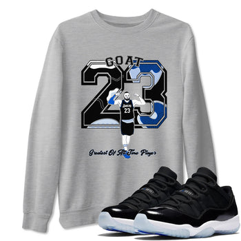 11s Black and Varsity Royal shirt to match jordans Goat Player sneaker tees Air Jordan 11 Black/Varsity Royal SNRT Sneaker Release Tees unisex cotton Heather Grey 1 crew neck shirt