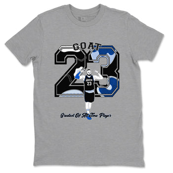 11s Black and Varsity Royal shirt to match jordans Goat Player sneaker tees Air Jordan 11 Black/Varsity Royal SNRT Sneaker Release Tees unisex cotton Heather Grey 2 crew neck shirt