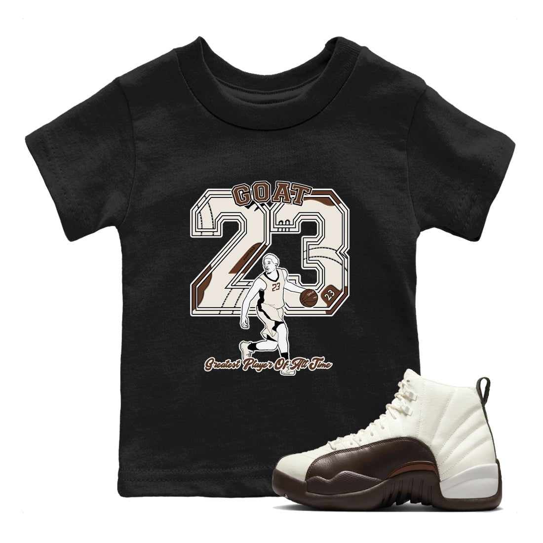 AJ12 Baroque Brown shirts to match jordans Goat Player best t shirts to wear with jordans SoleFly x Jordan 12 Baroque Brown match shoes to clothes SNRT Sneaker Tees Youth Baby Black 1 tee