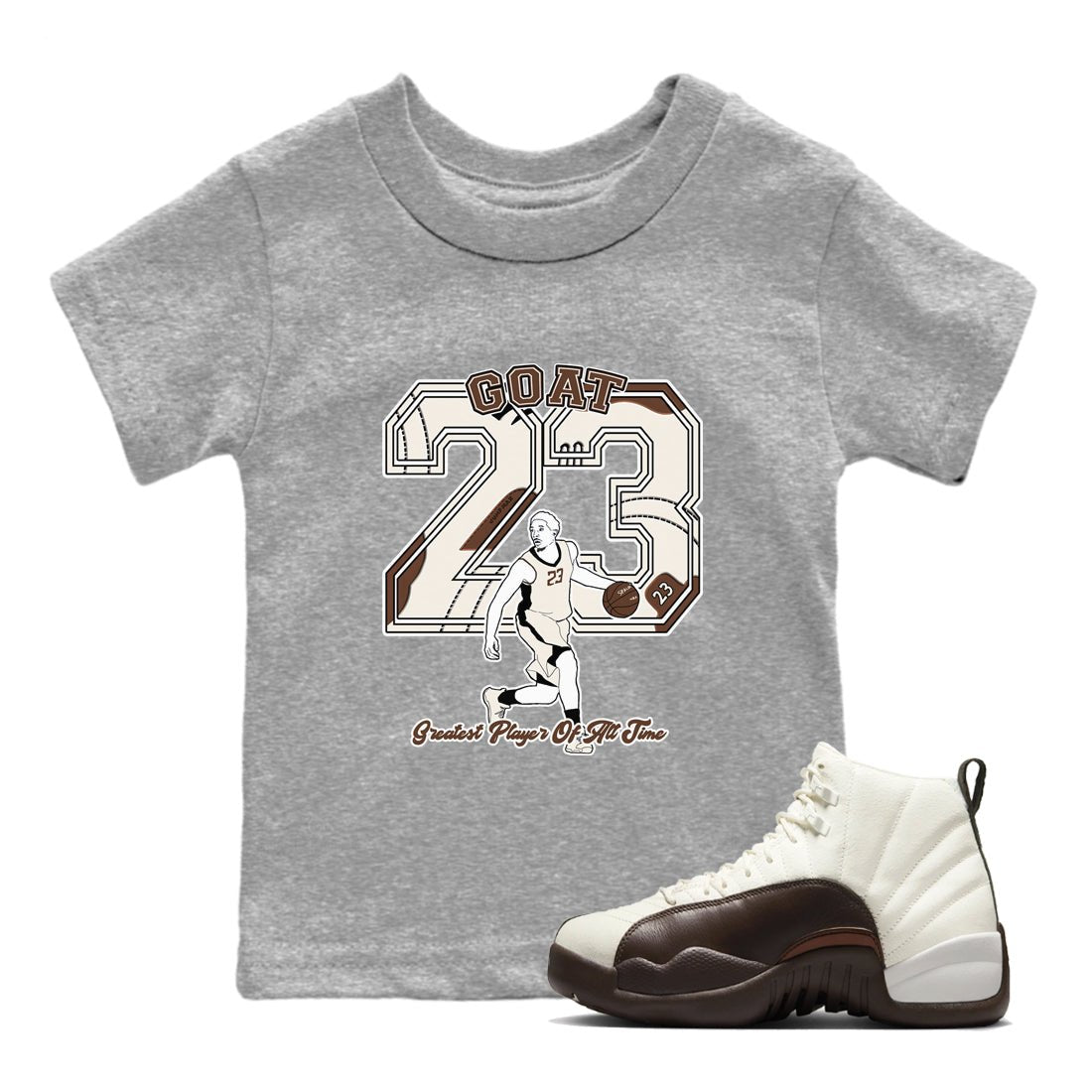 AJ12 Baroque Brown shirts to match jordans Goat Player best t shirts to wear with jordans SoleFly x Jordan 12 Baroque Brown match shoes to clothes SNRT Sneaker Tees Youth Baby Heather Grey 1 tee