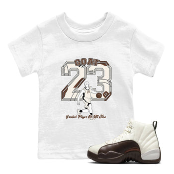 AJ12 Baroque Brown shirts to match jordans Goat Player best t shirts to wear with jordans SoleFly x Jordan 12 Baroque Brown match shoes to clothes SNRT Sneaker Tees Youth Baby White 1 tee