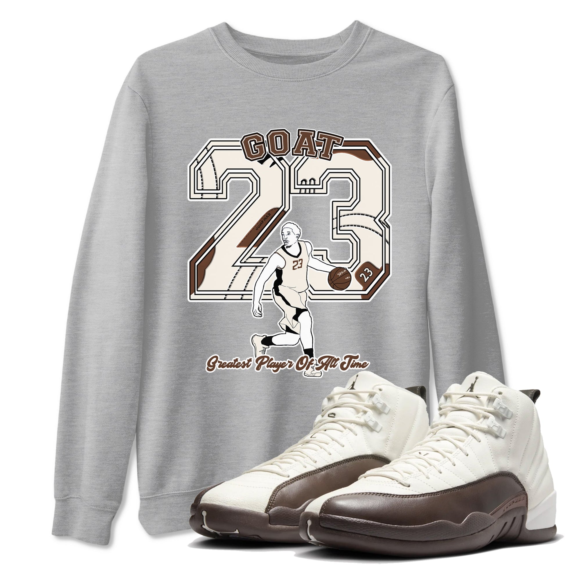 AJ12 Baroque Brown shirts to match jordans Goat Player best t shirts to wear with jordans SoleFly x Jordan 12 Baroque Brown match shoes to clothes SNRT Sneaker Tees unisex cotton Heather Grey 1 shirts