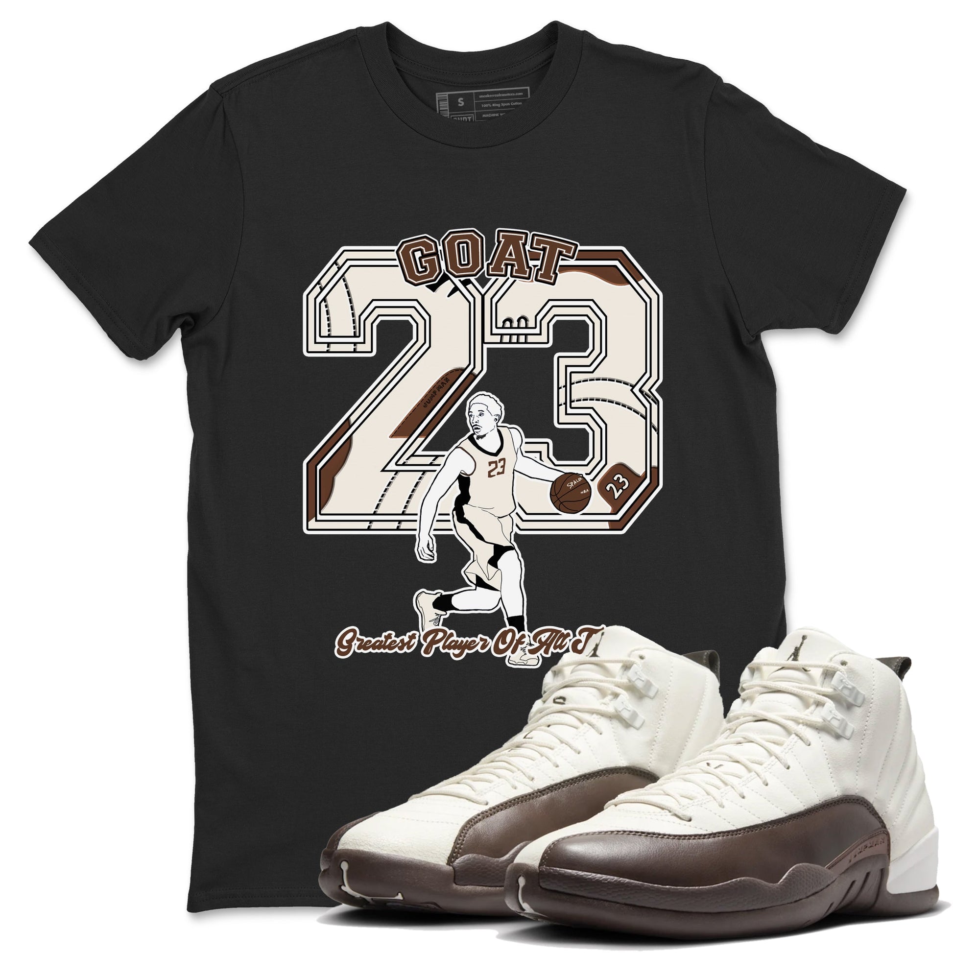 AJ12 Baroque Brown shirts to match jordans Goat Player best t shirts to wear with jordans SoleFly x Jordan 12 Baroque Brown match shoes to clothes SNRT Sneaker Tees unisex cotton Black 1 shirts