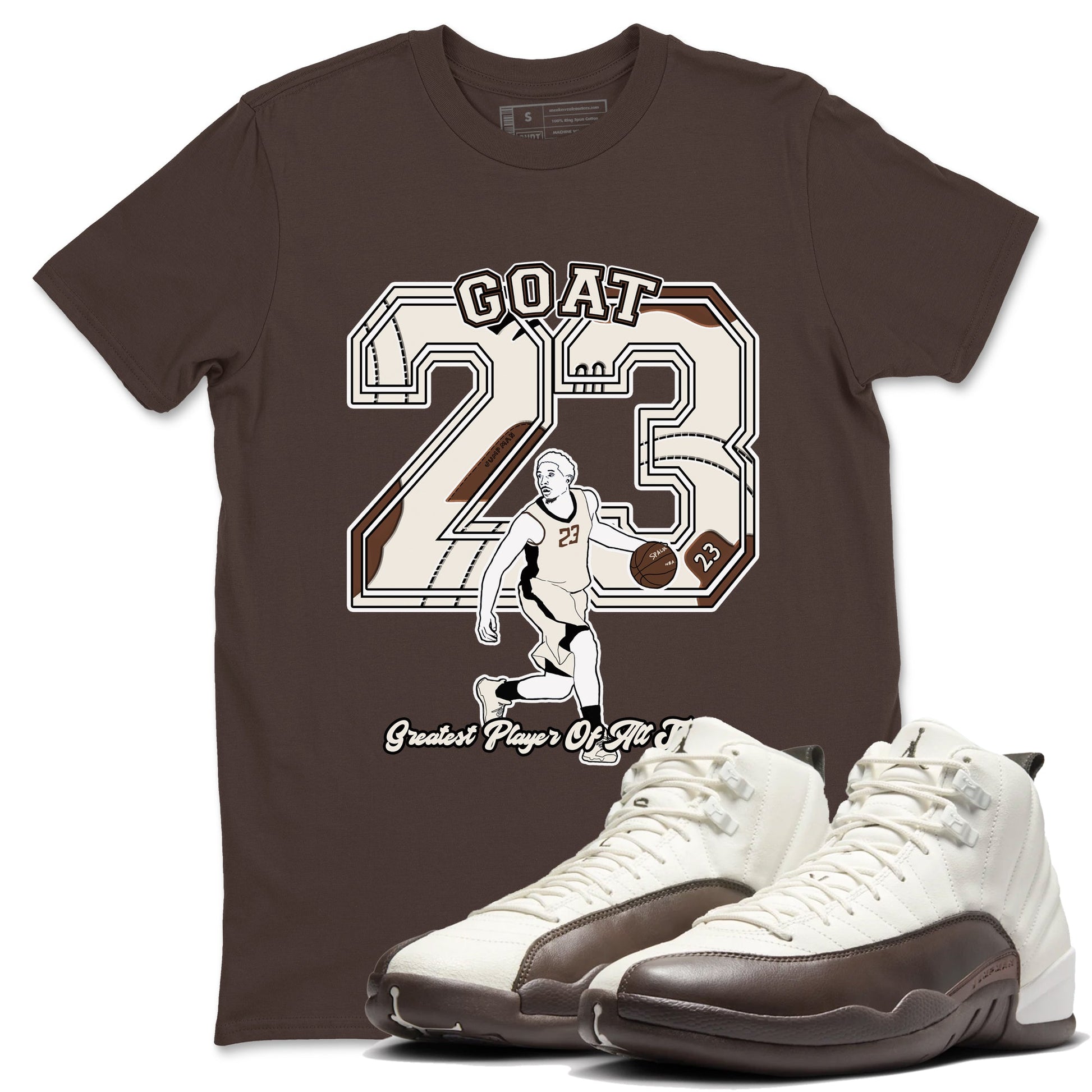 AJ12 Baroque Brown shirts to match jordans Goat Player best t shirts to wear with jordans SoleFly x Jordan 12 Baroque Brown match shoes to clothes SNRT Sneaker Tees unisex cotton Dark Chocolate 1 shirts