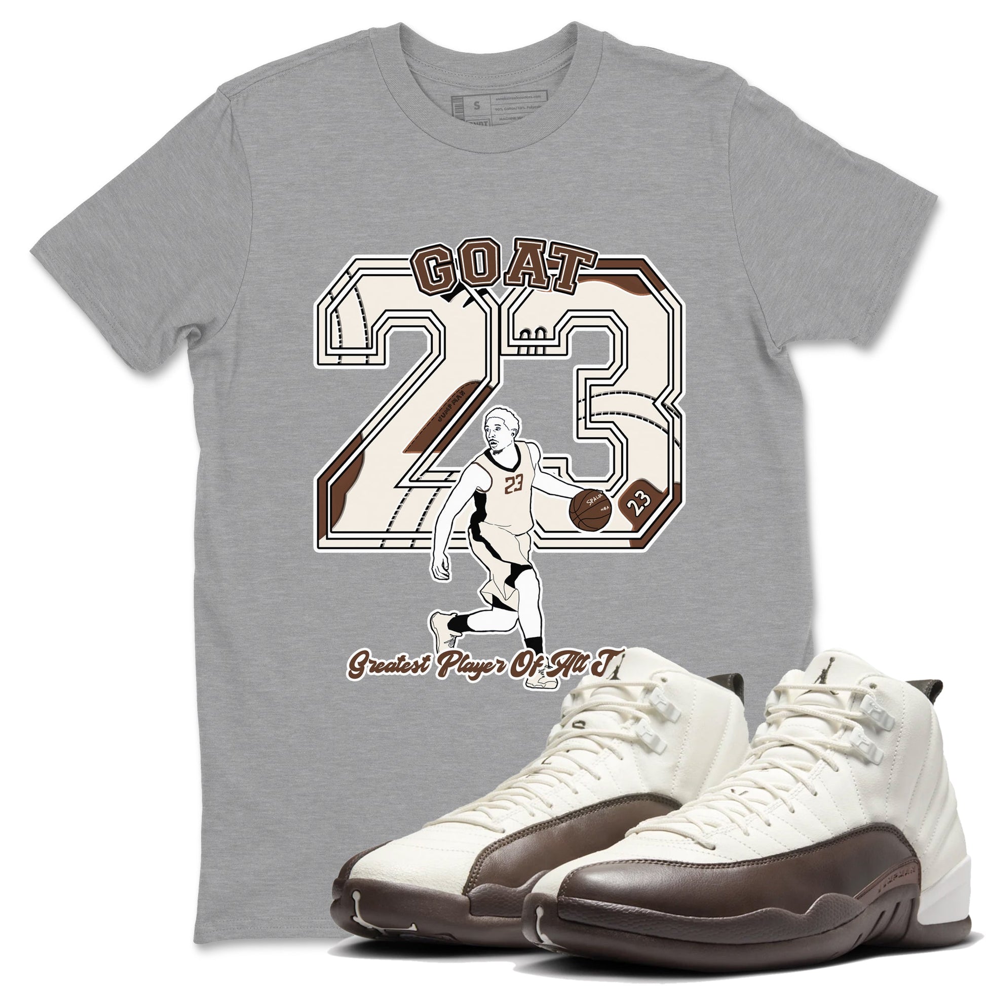 AJ12 Baroque Brown shirts to match jordans Goat Player best t shirts to wear with jordans SoleFly x Jordan 12 Baroque Brown match shoes to clothes SNRT Sneaker Tees unisex cotton Heather Grey 1 shirts