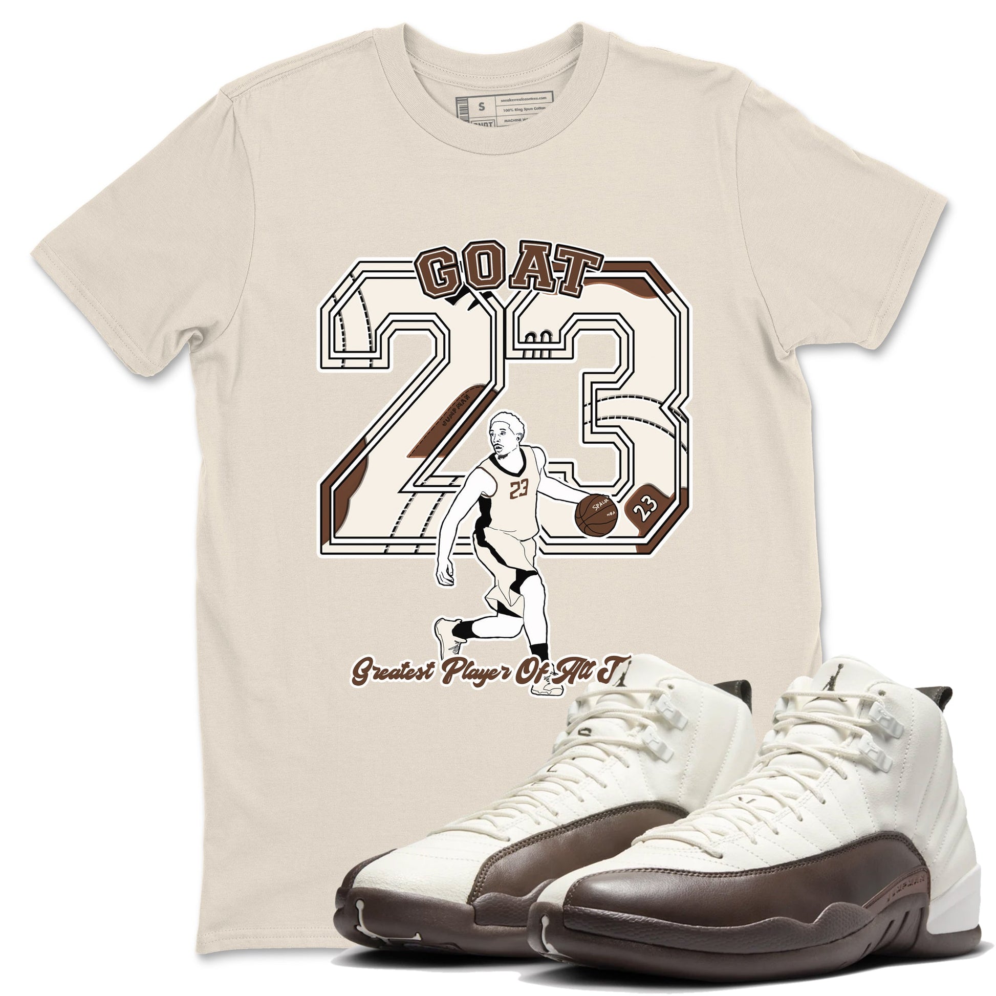 AJ12 Baroque Brown shirts to match jordans Goat Player best t shirts to wear with jordans SoleFly x Jordan 12 Baroque Brown match shoes to clothes SNRT Sneaker Tees unisex cotton Natural 1 shirts