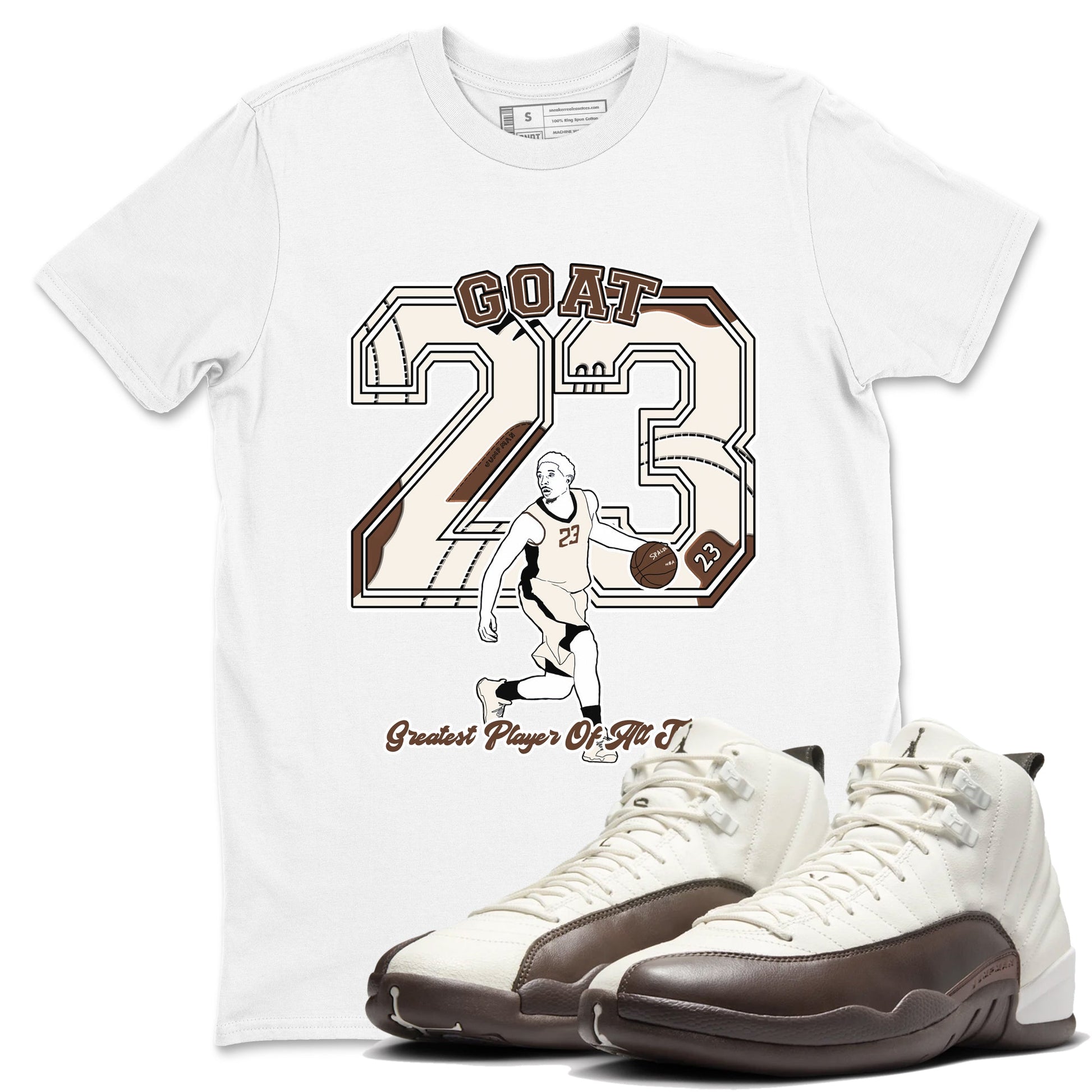 AJ12 Baroque Brown shirts to match jordans Goat Player best t shirts to wear with jordans SoleFly x Jordan 12 Baroque Brown match shoes to clothes SNRT Sneaker Tees unisex cotton White 1 shirts